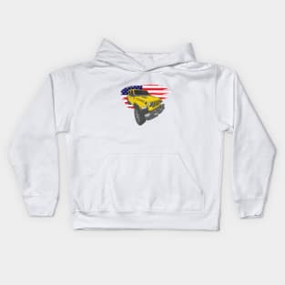 Jeep Wrangler with American Flag - Yellow Kids Hoodie